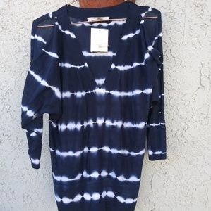 Navy and White Tie-Dye Women's Top